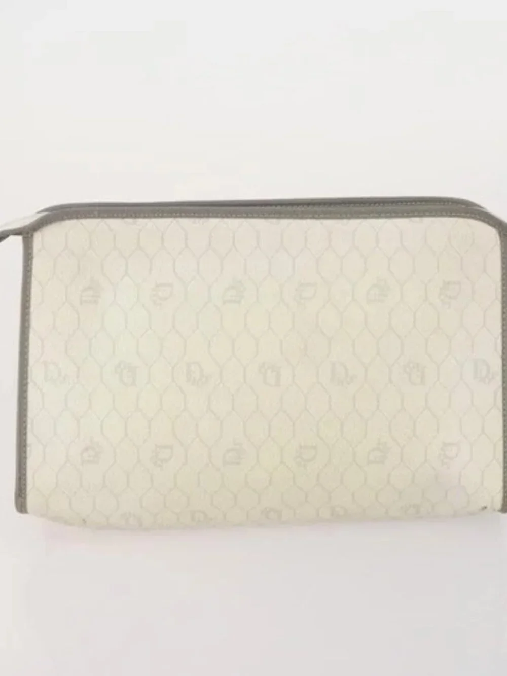 Christian Dior Honeycomb Canvas Clutch Bag PVC 3 Set White Black Auth fm5350
